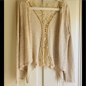 Shimmer cream cardigan with crochet back